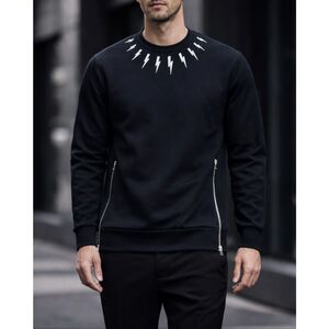 Neil Barrett Lightning Bolt Neoprene Side Zip Sweatshirt Black M